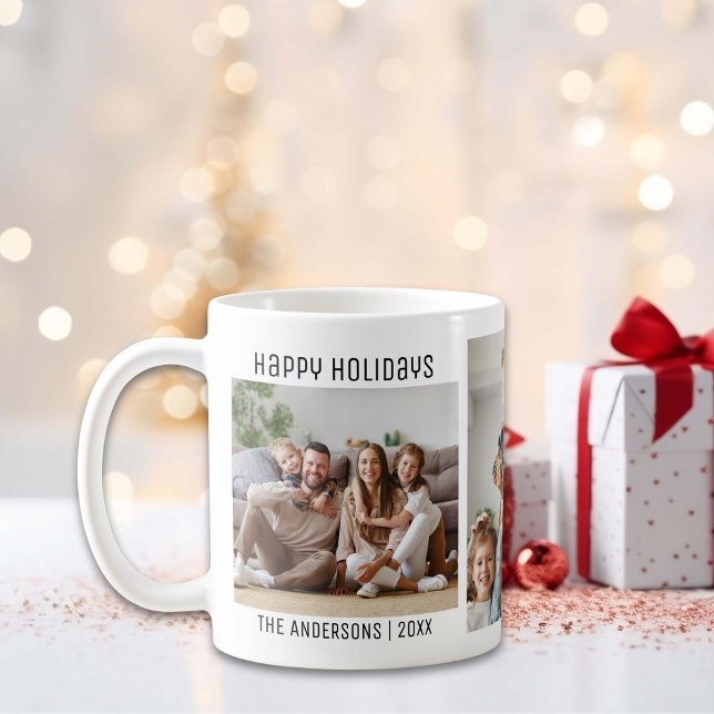 Mug Joyeuses vacances 3 Photos de famille Collage Noël (Happy Holidays 3 Family Photos Collage Christmas Coffee Mug)