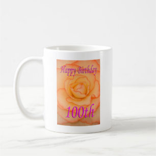 Mug Joyeux 100e anniversaire Fleur Jaune avec Trim Ros