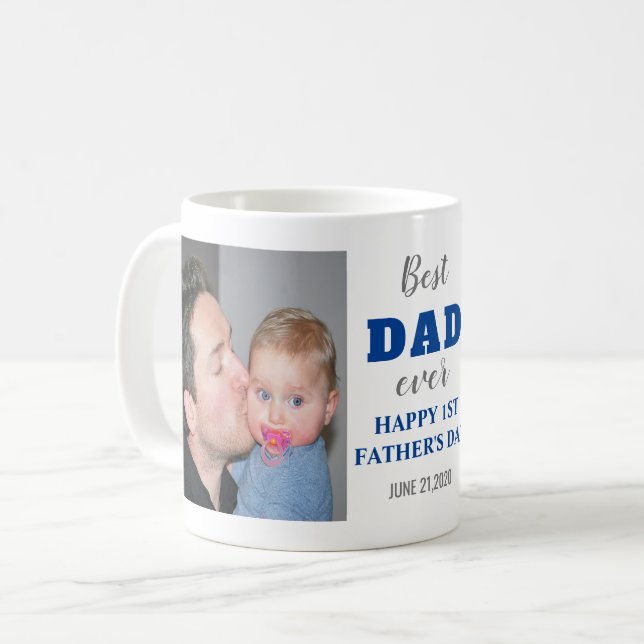 Mug Joyeux 1ère Fête des pères 20XX Meilleur père bleu (Devant gauche)