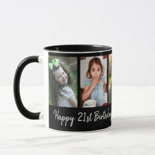 Mug Joyeux 21e Anniversaire 5 Collage de Photos Noir