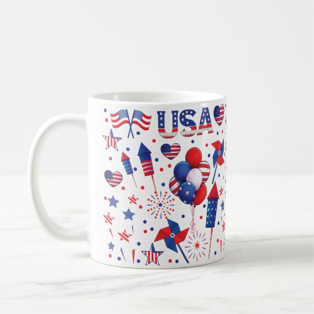 Mug Joyeux 4 juillet Red Blue Cute Party (Gauche)