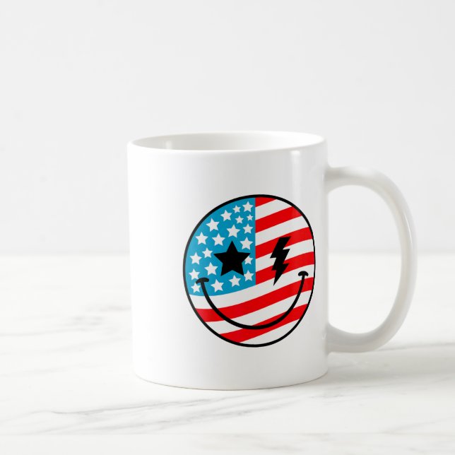 Mug Joyeux 4 juillet Super Sourire Face Rouge Blanc Bl (Droite)