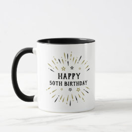 Mug Joyeux 50e anniversaire feux d'artifice Blanc Blac