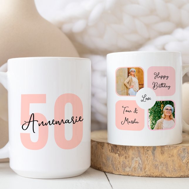 Mug Joyeux 50e anniversaire personnalisé Collage photo (Créateur téléchargé)