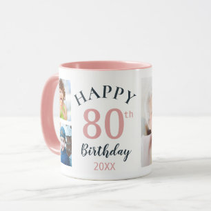 Mug Joyeux 80e Anniversaire Moderne 5 Collage Photo Ro