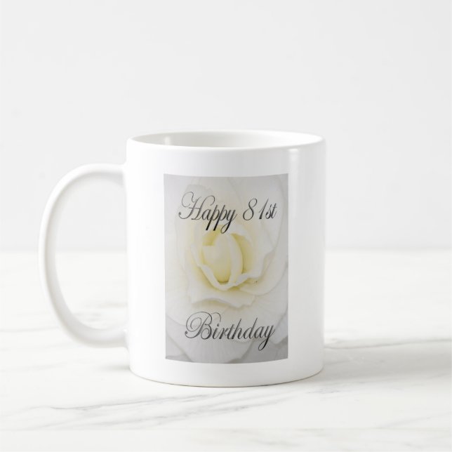Mug Joyeux 81e anniversaire Fleur blanche (Gauche)
