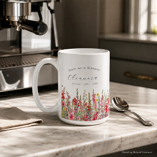 Mug Joyeux Anniversaire 80 ans Fleur de Naissance d'Ao