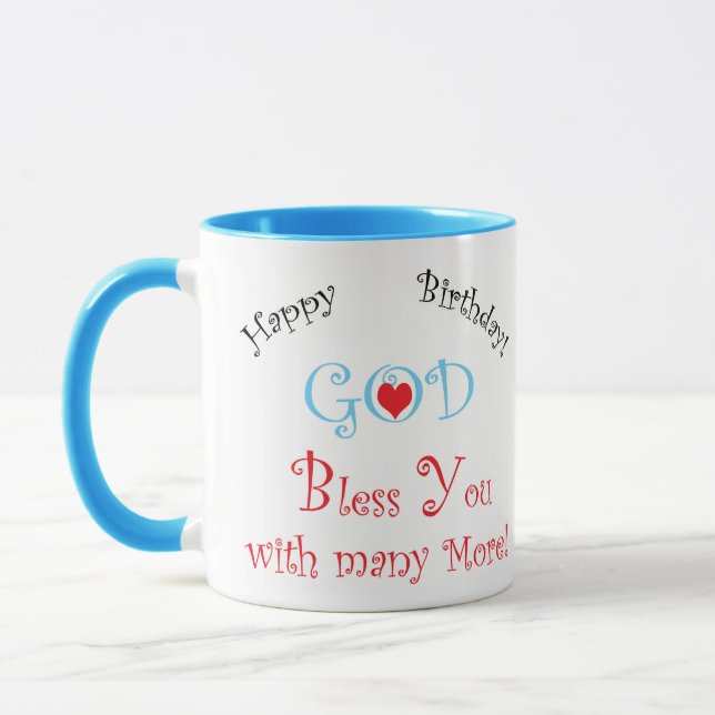Mug Joyeux Anniversaire Dieu Vous Bénisse Avec Beaucou (Gauche)