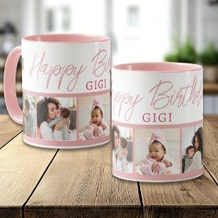 Mug Joyeux Anniversaire Gigi 5 Photo Montage Rose