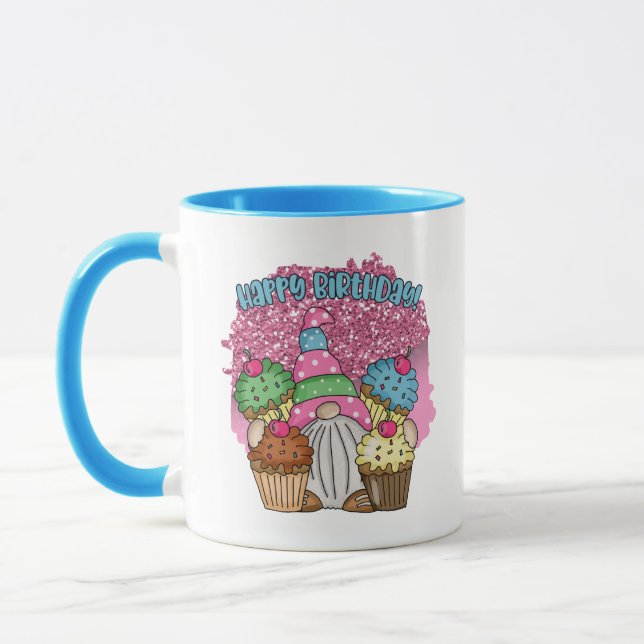 Mug Joyeux anniversaire gnome unisex ajouter monogramm (Gauche)