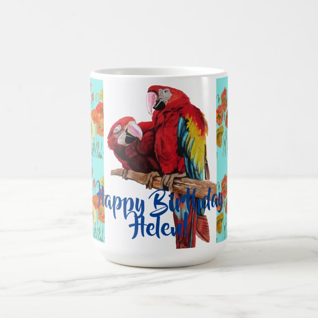 Mug Joyeux anniversaire Macaw Orange Poppy Womans Nom  (Centre)
