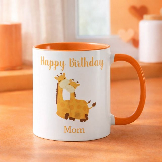 Mug Joyeux anniversaire maman Giraffe et bébé (Créateur téléchargé)