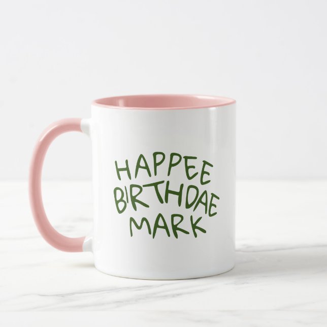 Mug Joyeux Anniversaire Nom avec Texte Vert (Gauche)