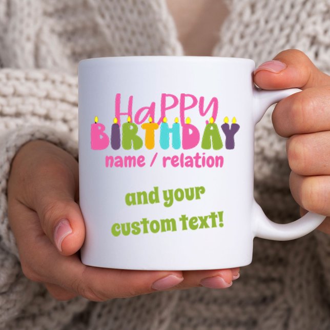 Mug Joyeux Anniversaire Nom Texte personnalisé Bougies (Créateur téléchargé)