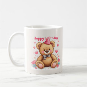 Mug Joyeux Anniversaire Ourson Mignon avec des Cœurs R
