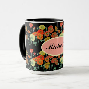 Mug Joyeux anniversaire Pavot floral Orange dames Nom 