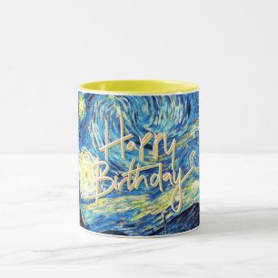 Mug Joyeux anniversaire, Starry Night art,
