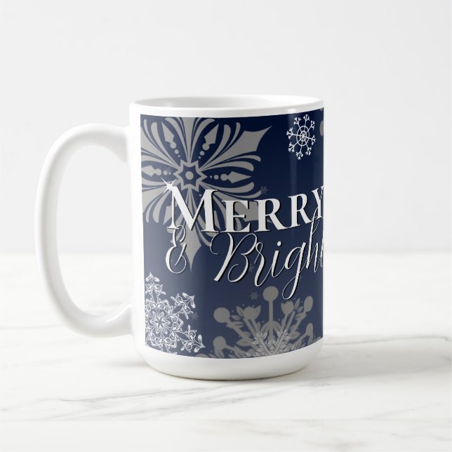 Mug Joyeux bleu et flèches de neige brillantes Noël (Gauche)