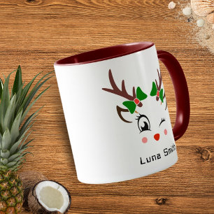 Mug Joyeux cadeau de Noël mignonne cerf face à Maroon