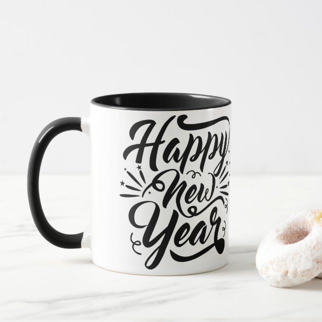 Mug Joyeux café du Nouvel An (Avec donut)