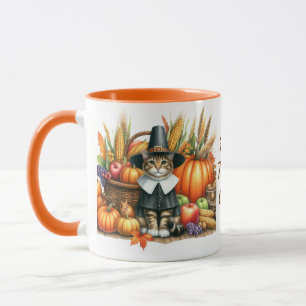 Mug Joyeux chat pèlerin de Thanksgiving