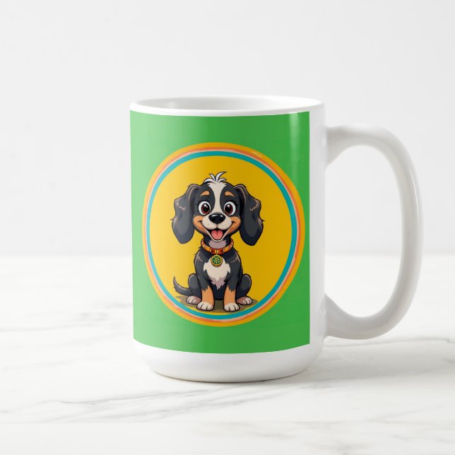 Mug Joyeux chien de dessin dans un cadre circulaire co (Droite)