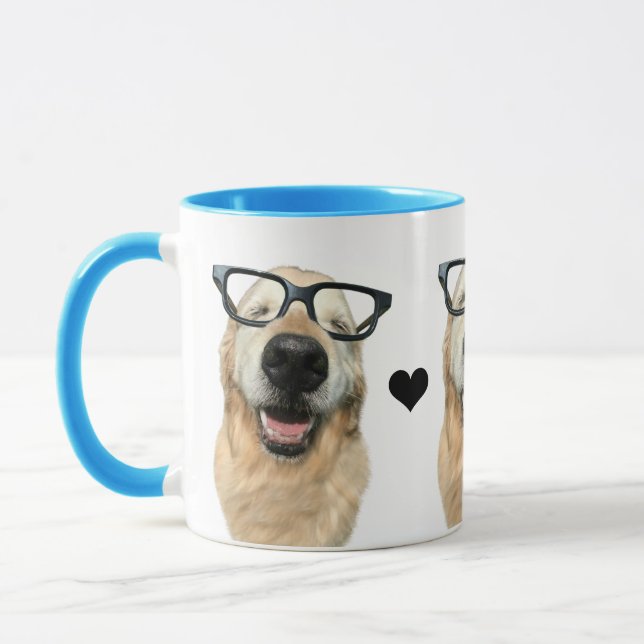 Mug Joyeux chien d'or retriever dans les lunettes Nerd (Gauche)