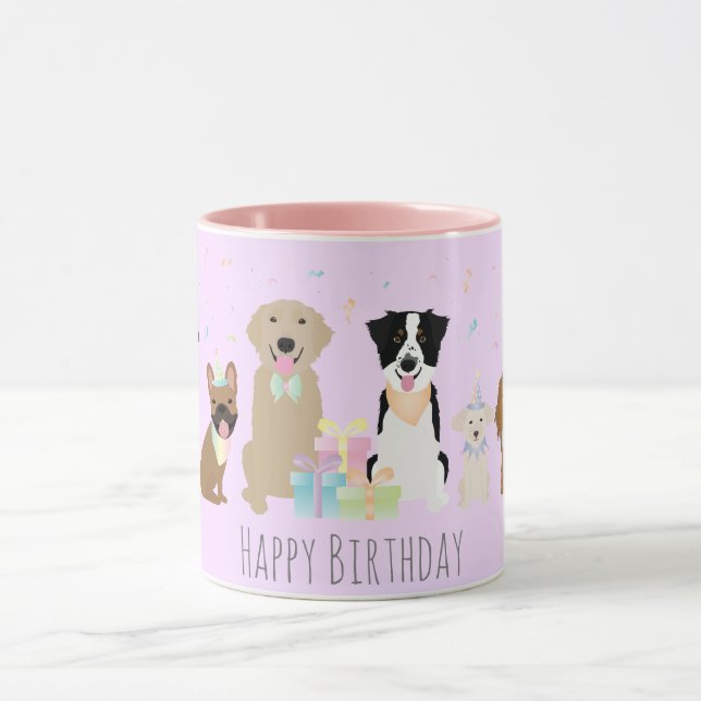 Mug Joyeux Chiens de fête d'anniversaire pourpre (Centre)