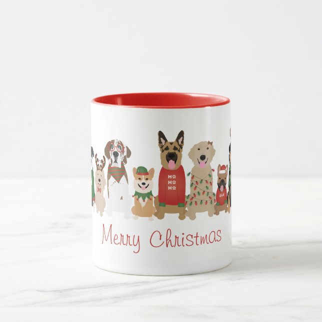 Mug Joyeux Chiens de Noël Rouge Vert (Centre)