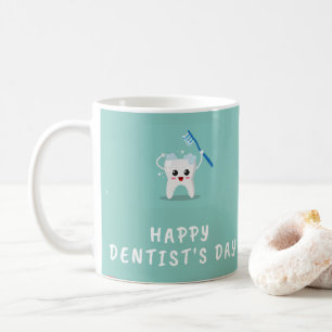 Mug Joyeux dentiste jour blanc texte turquoise