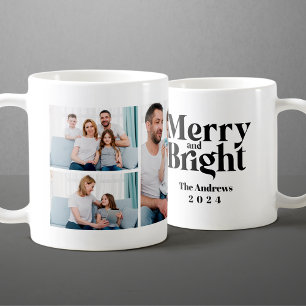 Mug Joyeux et brillant 3 Photo de famille Collage Noël