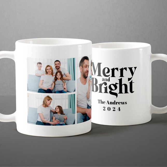 Mug Joyeux et brillant 3 Photo de famille Collage Noël (Créateur téléchargé)