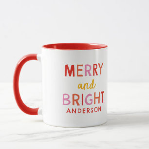 Mug Joyeux et lumineux En vichy personnalisé rouge et 