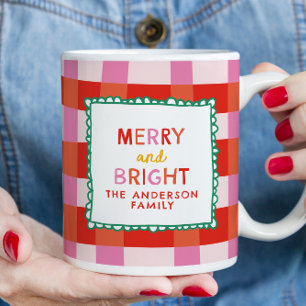 Mug Joyeux et lumineux En vichy personnalisé rouge et 
