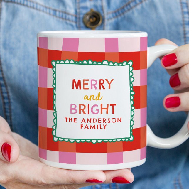 Mug Joyeux et lumineux En vichy personnalisé rouge et  (Créateur téléchargé)