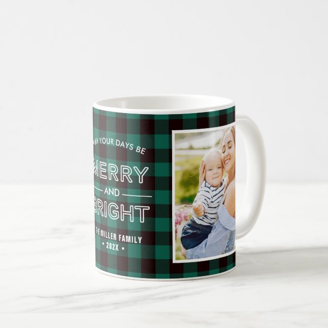 Mug Joyeux et lumineux plaid vert à la mode avec 2 (Devant droit)