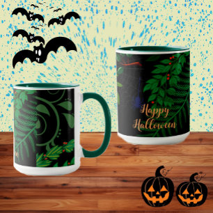 Mug Joyeux feuillage botanique Halloween vert foncé