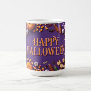 Mug Joyeux Halloween à plat sur fond violet
