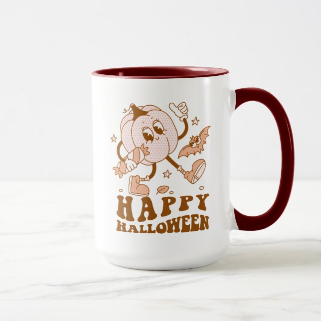 Mug Joyeux Halloween| Citrouille de points de Polka ré (Droite)