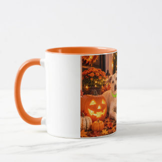 Mug Joyeux Halloween personnalisé pour chien et feuill