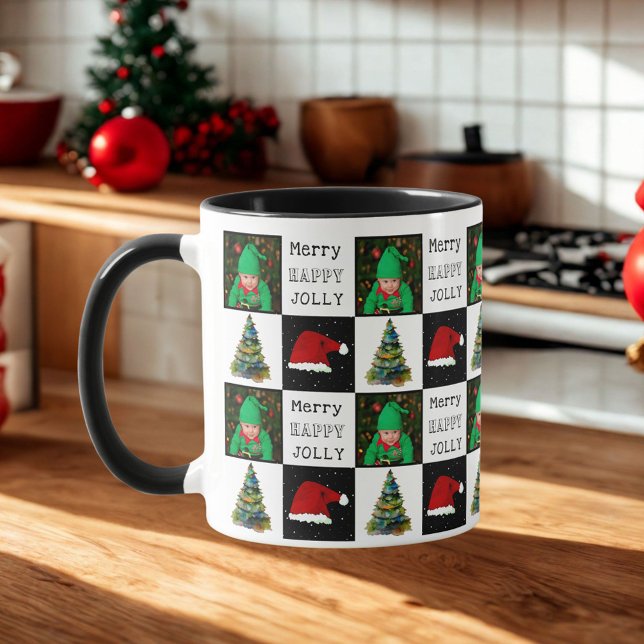 Mug Joyeux Jolly Arbre de Noël Santa Hat Famille Photo (Créateur téléchargé)