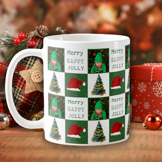 Mug Joyeux Jolly Arbre de Noël Santa Hat Famille Photo (Créateur téléchargé)