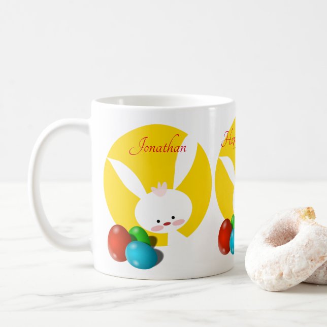 Mug Joyeux lapin de Pâques Jaune (Avec donut)