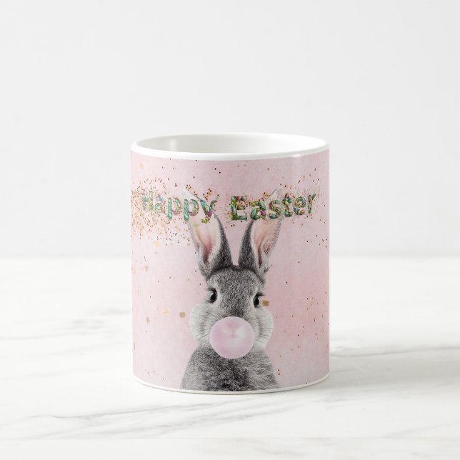 Mug Joyeux lapin de Pâques soufflant de la bulle rose  (Centre)