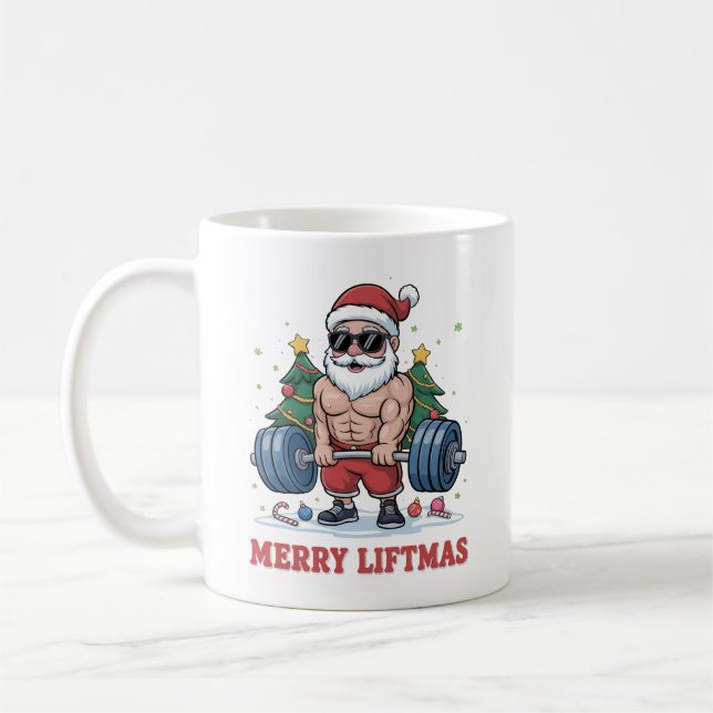 Mug Joyeux Liftmas Poids Père Noël Fitness Gym (Gauche)