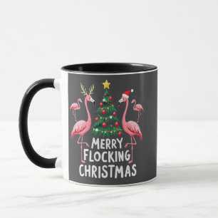 Mug Joyeux Noël à troupeau de flamants roses sur l'arb