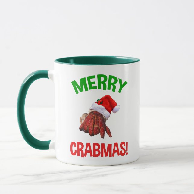 Mug Joyeux Noël ! Amusant Louveur de crabe de Noël (Gauche)