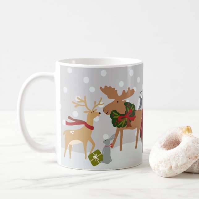 Mug Joyeux Noël Animaux de forêt de neige personnalisé (Avec donut)