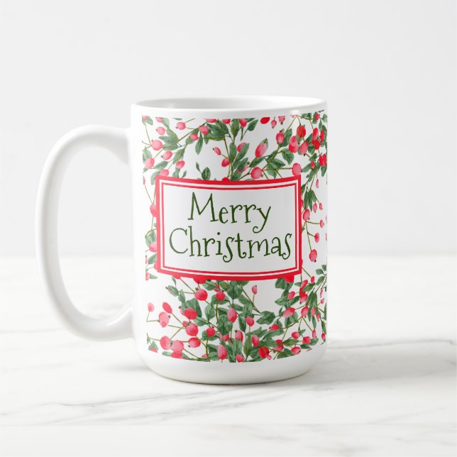 Mug Joyeux Noël Aquarelle Baies rouges Musique (Gauche)
