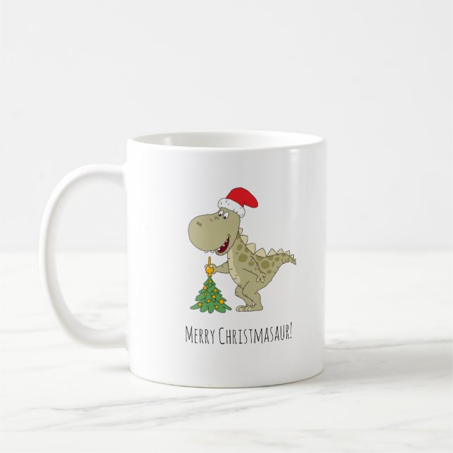 Mug Joyeux Noël Arbre mignonne Dinosaure Santa Hat (Gauche)